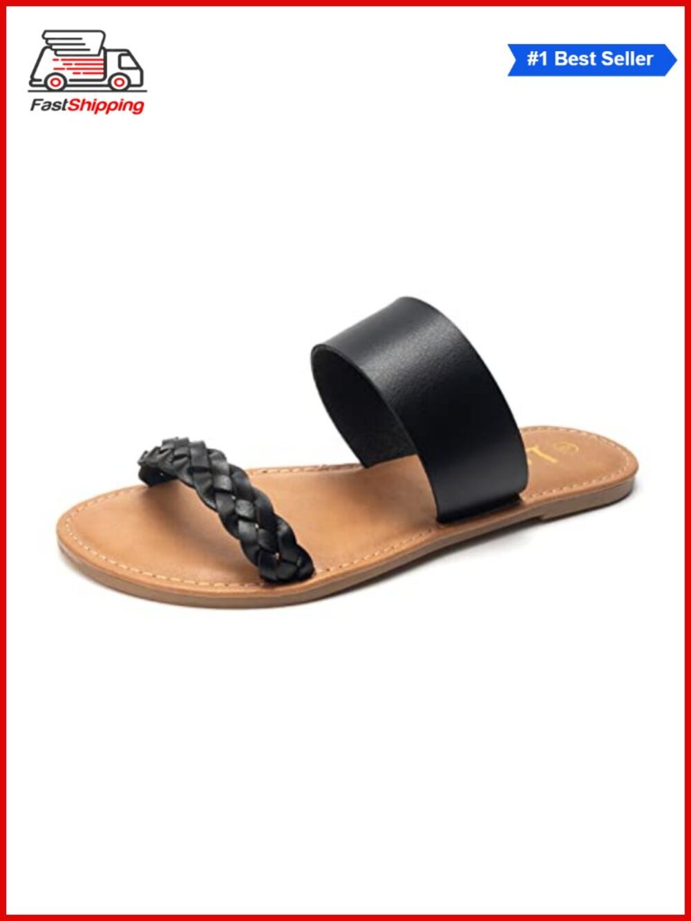 Women's Braided Slide Sandals, Open Toe Two Band Slip On Flats